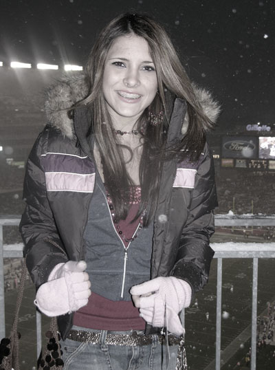 Photo of Julie Dubela at Patriots/Giants football game